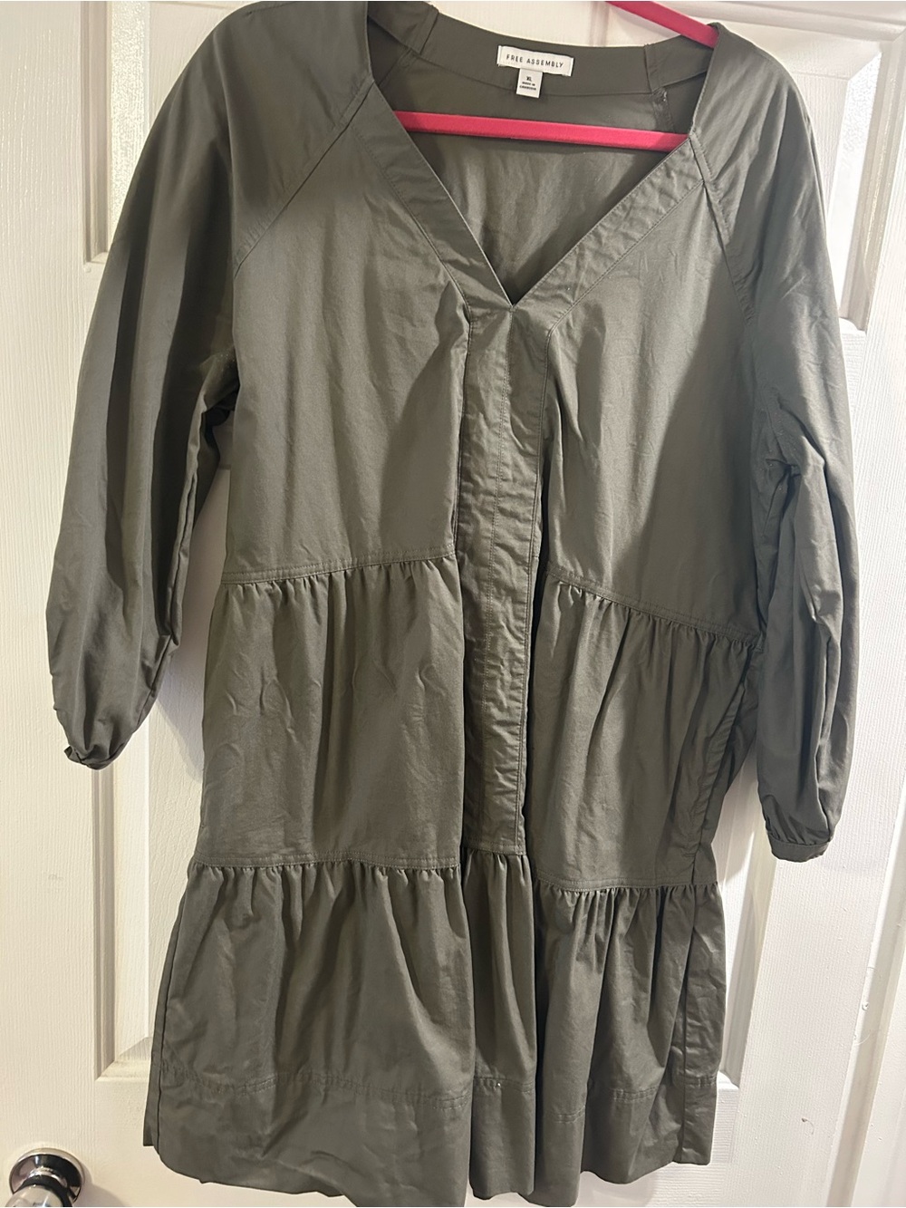 Olive Green Tiered V-Neck Dress